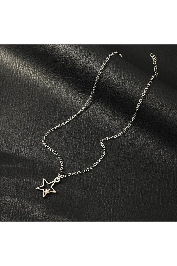 StyleA 1pcs Vintage Pentagram Necklace Black Rope Necklace Personalized Fashion Alloy Star Pendant J