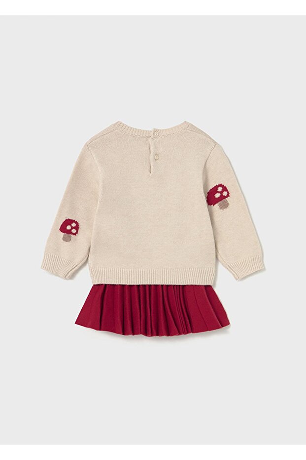 Kışlık Kız Bebek 2'li Triko Etekli Takım - Kırmızı - 3