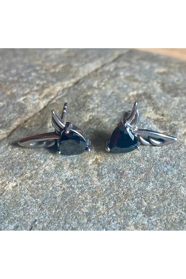 Winged Heart Design Nail Model 316L Stainless Tarnish-Free Steel Earrings Pair