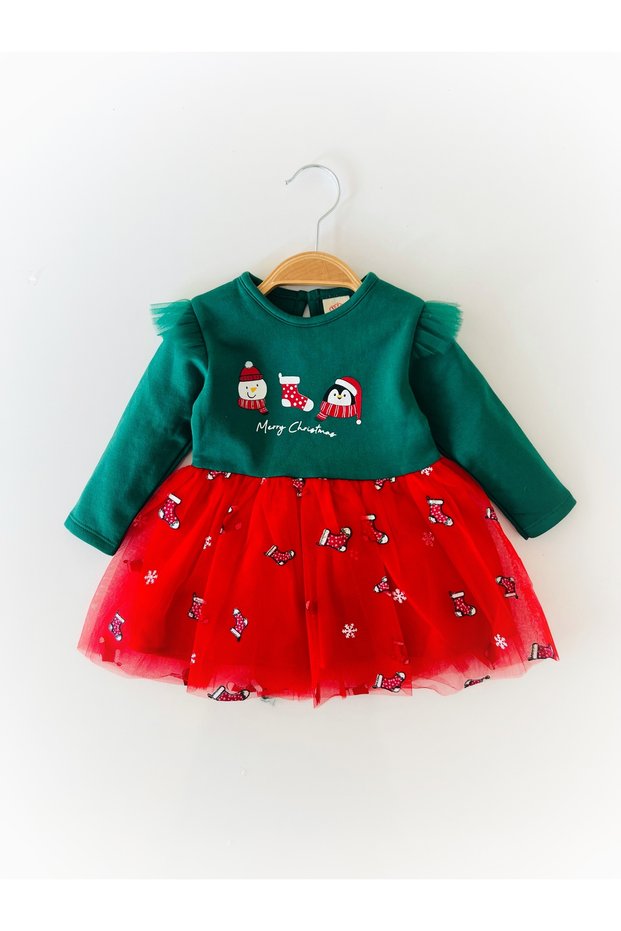 Baby Girl Lined Tulle Skirt Christmas New Year Themed Dress One Piece