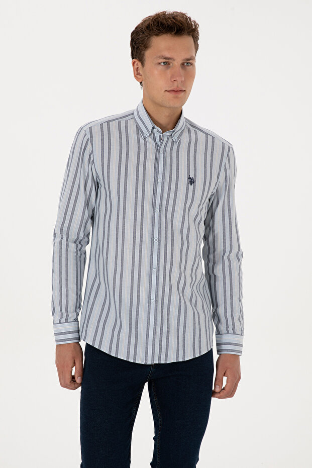 Men's Light Blue Striped Long Sleeve Shirt 50308593-Vr003