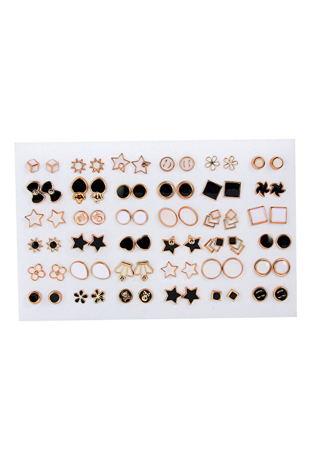 36pairs 36Pairs Mixed Styles White Black Enamel Geometric Animal Plastic Stud Earrings Set For Women