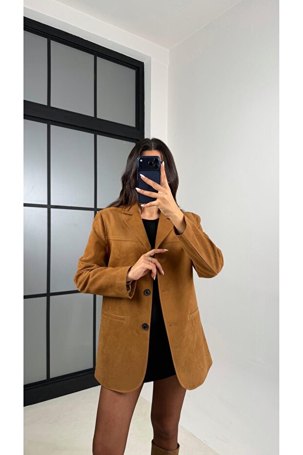 Camel Astarlı Blazer Süet Ceket GAUS-00605 - 2
