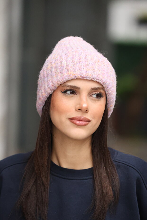 Women's Pink Soft Textured Ribbed Knitted Winter Beanie