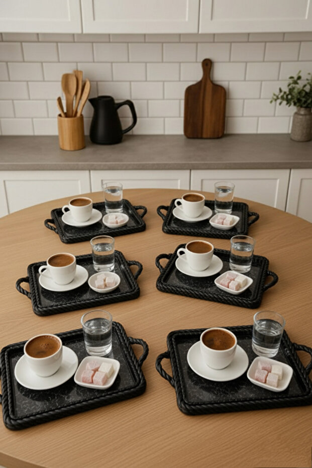 6 Pieces Coffee Presentation Tray with Mesh Pattern Rectangular Black - 1