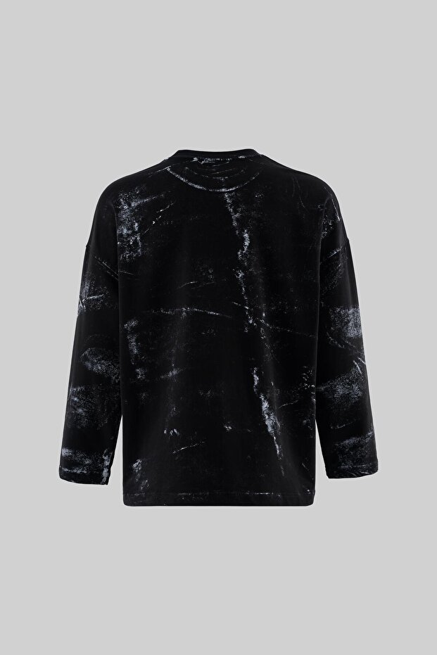 Splatter Effected And Printed Long Sleeve Tee Dark Black - 3