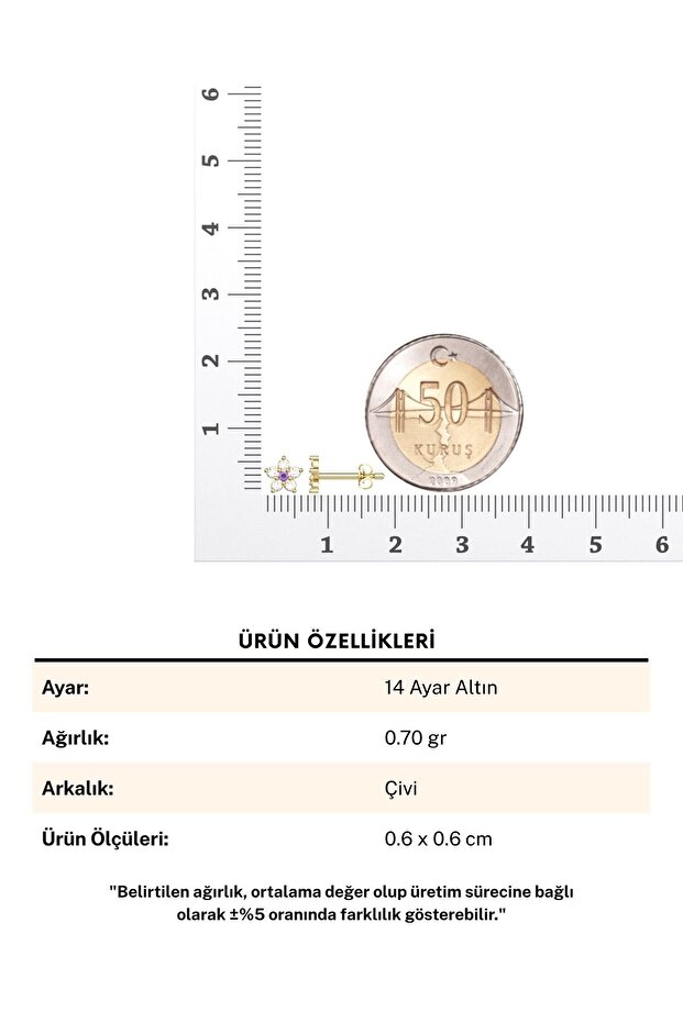 Feraye Minik Çiçek 14 Ayar Altın Küpe - 5