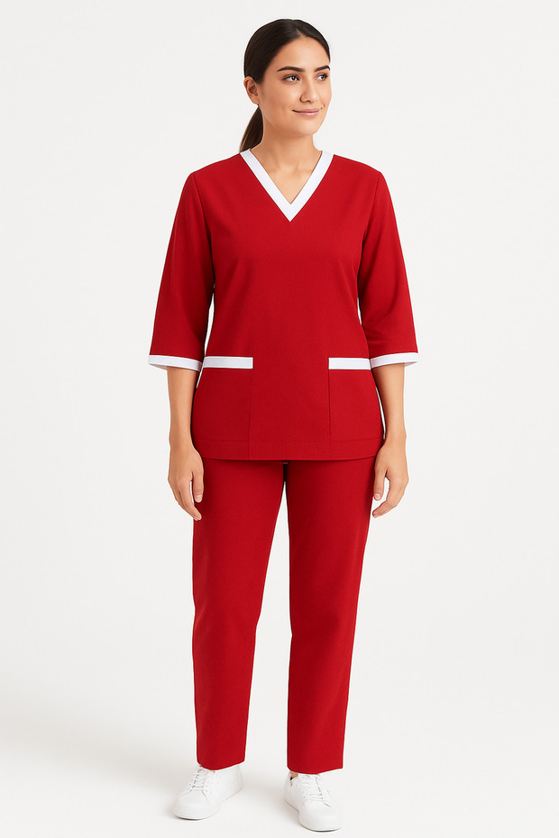 3/4 Sleeve V-Neck Scrub Set for Women – Cleaning, Spa & Medical Uniform