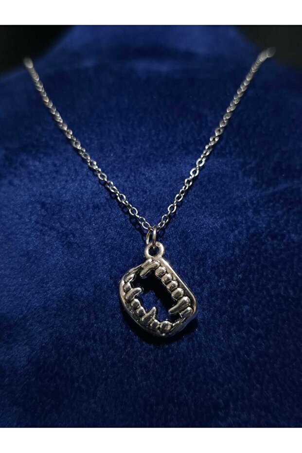 Vampire Teeth Model Halloween Themed Horror Stylish Style Steel Pendant and Steel Chain Necklace