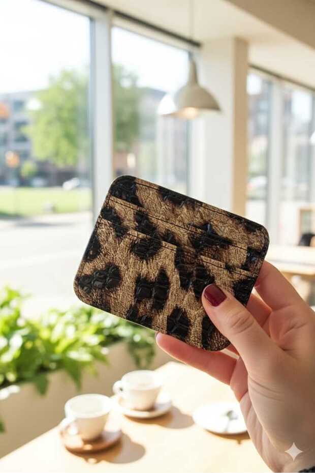 محفظة صغيرة لحمل البطاقات بنمط الفهد اللامع - 1