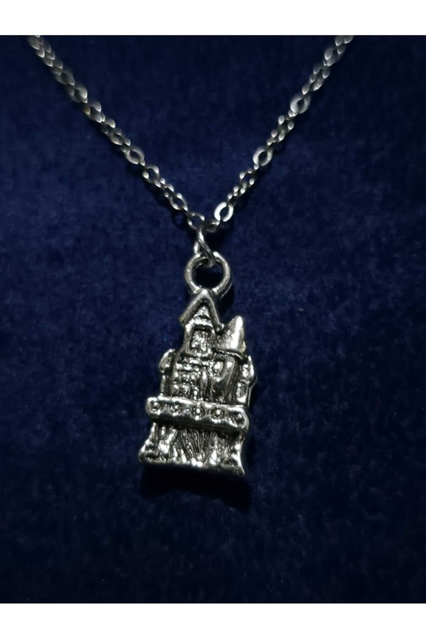 Steel Necklace with Sorcerer's Castle Figure Halloween Halloween Themed Gothic Jewelry Accessory