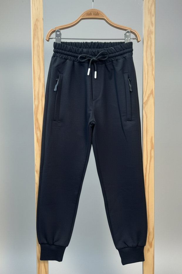Black Lace-Up Sweatpants with Zipper Pockets