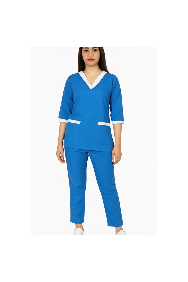 3/4 Sleeve V-Neck Scrub Set for Women – Cleaning, Spa & Medical Uniform