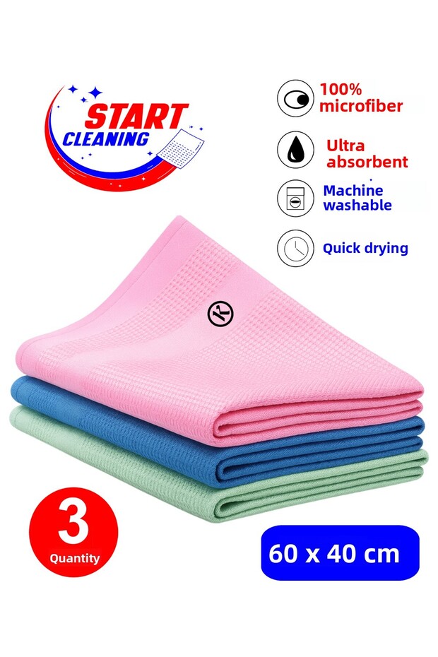 Koza-X Microfiber Magic Cleaning Cloth 3 Pieces Glass, Mirror, Kitchen, Bathroom, Car Cleaning Cloth (60/40 cm)