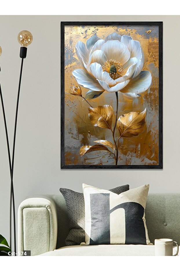 White Flower One Piece Black Wooden Framed Painting