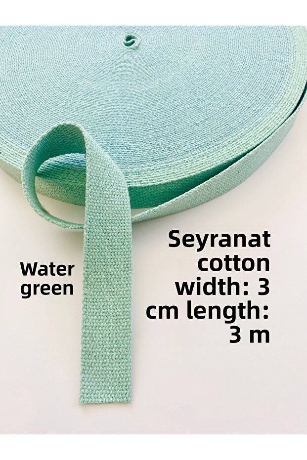 Water Green Color 3 Meters Width 3 cm Cotton Wallet-Bag Strap, Handle, Column-Narrow Woven Ribbon