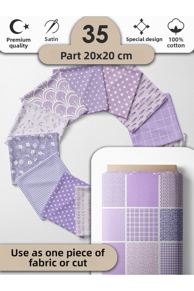 100% Cotton Satin Patchwork Fabric Set – 35 Pieces 20×20 Cm, Colored Pieces