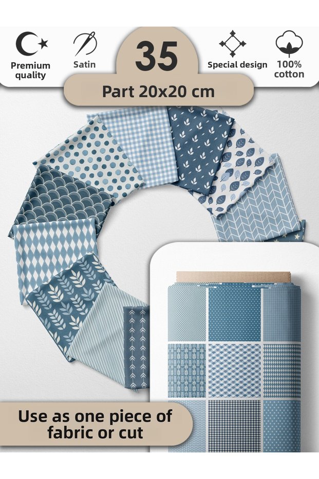 100% Cotton Satin Patchwork Fabric Set – 35 Pieces 20×20 Cm, Colored Pieces
