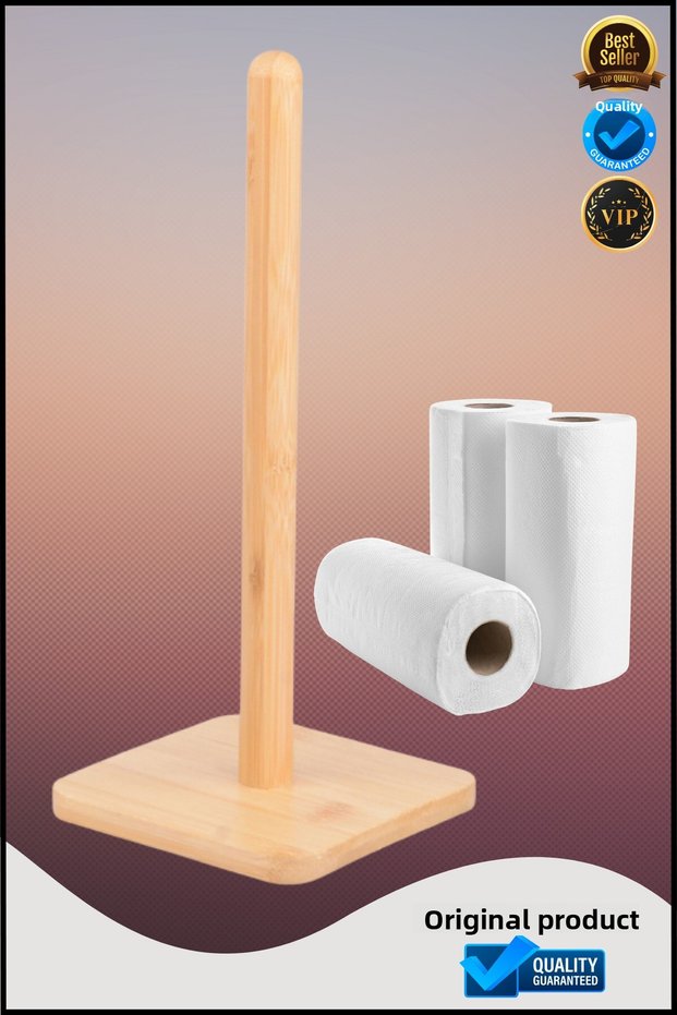Bamboo Paper Towel Holder | Natural Wood Kitchen and Bathroom Paper Towel Stand – Stylish and Durable Design