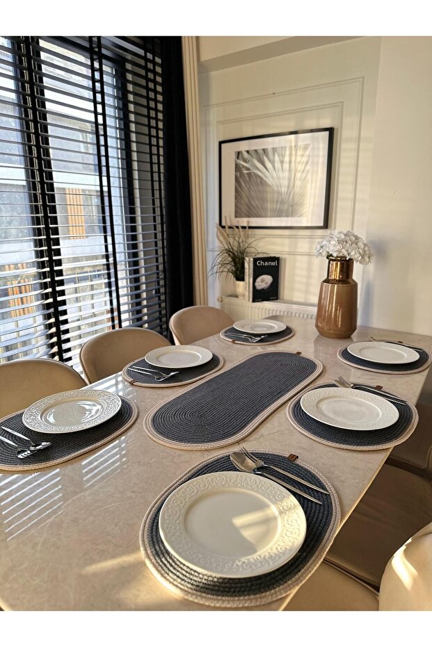 Natural Bamboo Wicker Placemat and Runner Set Table Decoration, Dining Table Serving Set, Stylish Presentation Set - 6