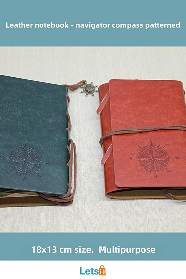 دفتر يوميات جلدي عالي الجودة موديل 16 بنمط بوصلة البحارة - 1