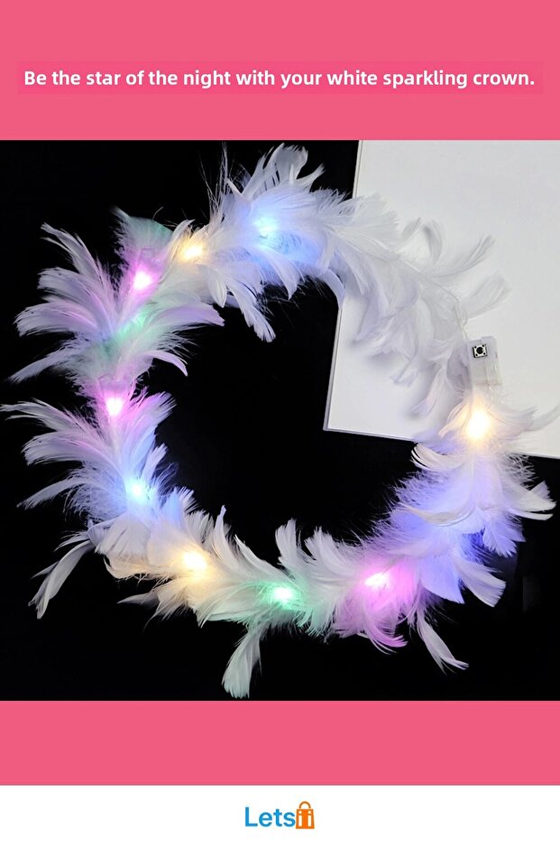 تاج حفلات مضاء بتقنية LED مع 3 وظائف، أبيض اللون - 2