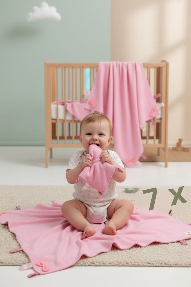 3 Pieces Muslin Baby Girl Blanket and 2 Pieces 100% Cotton Scented Wipes Stylish Playtime Drool Bib Set