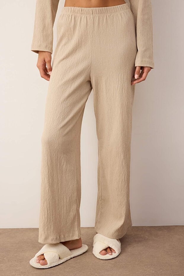 Taş Cepli Gömlek Yaka Crinkle Dokulu Örme Pijama Takımı THMAW26PT00159 - 3