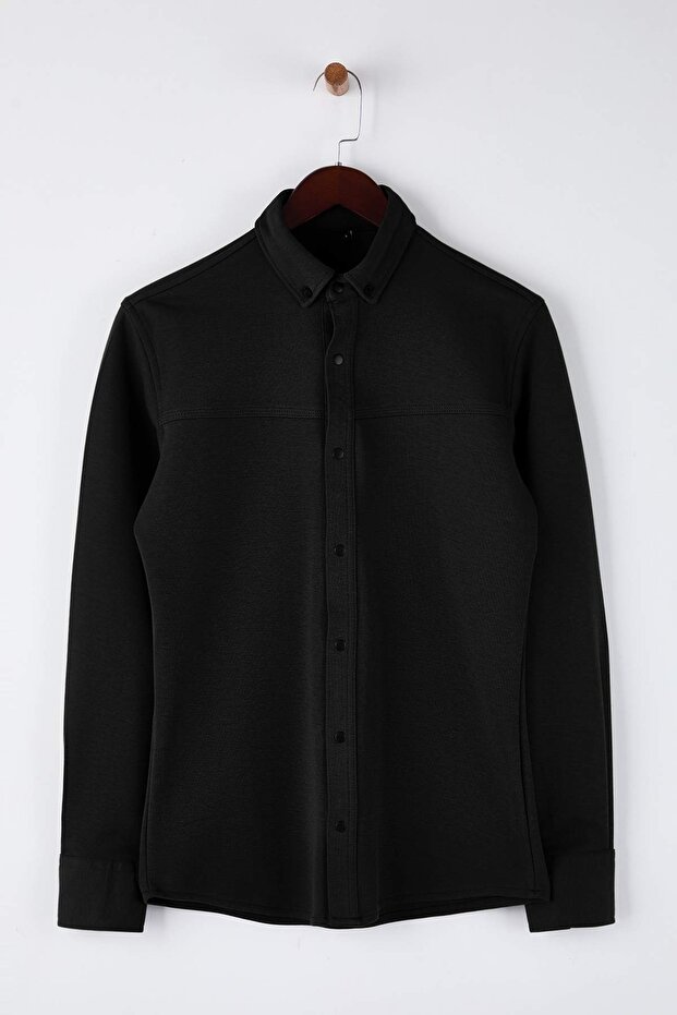 Siyah Regular Fit Dokulu Erkek Gömlek TMNAW26GO00023 - 5