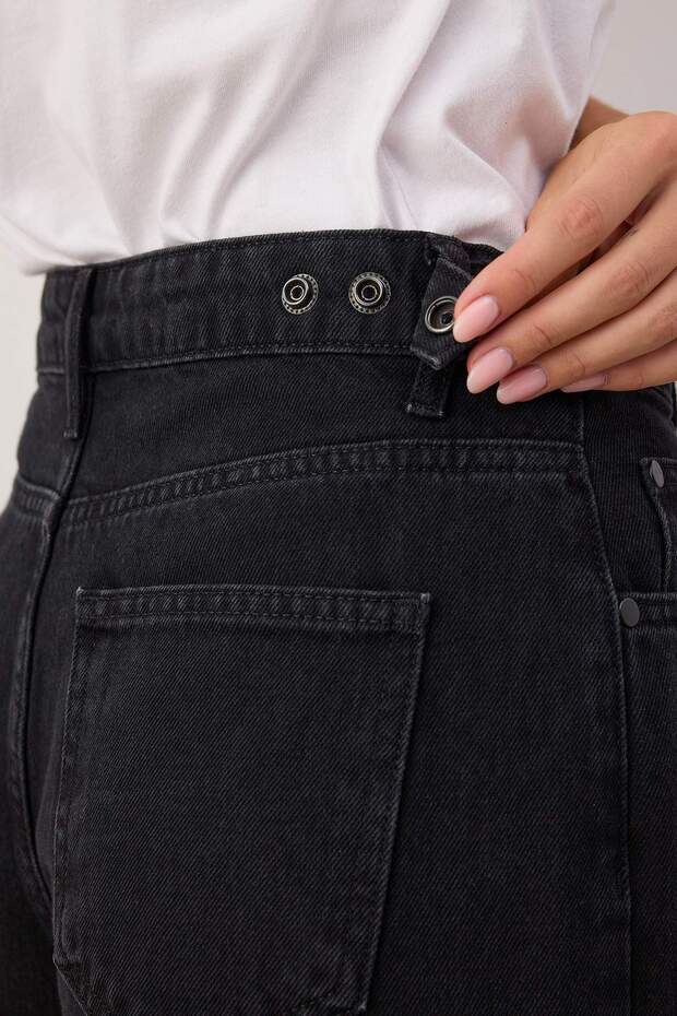 Siyah Beli Ayarlı Yüksek Bel Wide Leg/Geniş Paça Jeans TWOAW26JE00265 - 5
