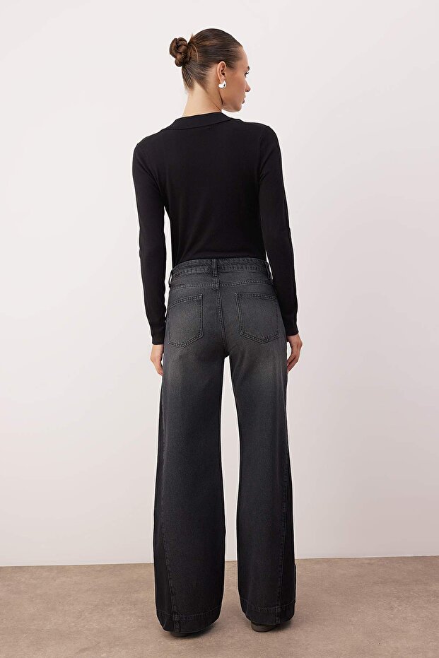 Antrasit Yüksek Bel Renk Bloklu Wide Leg Jeans TWOAW26JE00099 - 4