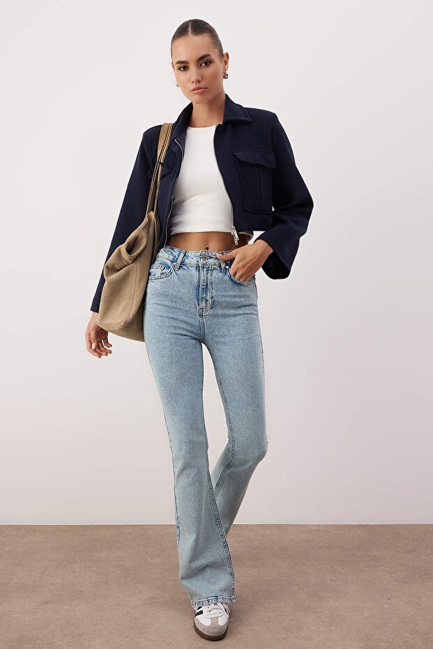 Açık Mavi Yüksek Bel Comfort/Esnek Flare Jeans TWOAW26JE00260 - 4