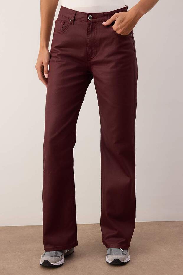 Bordo Kaplamalı Yüksek Bel Wide Leg Jeans TWOAW26JE00166 - 3