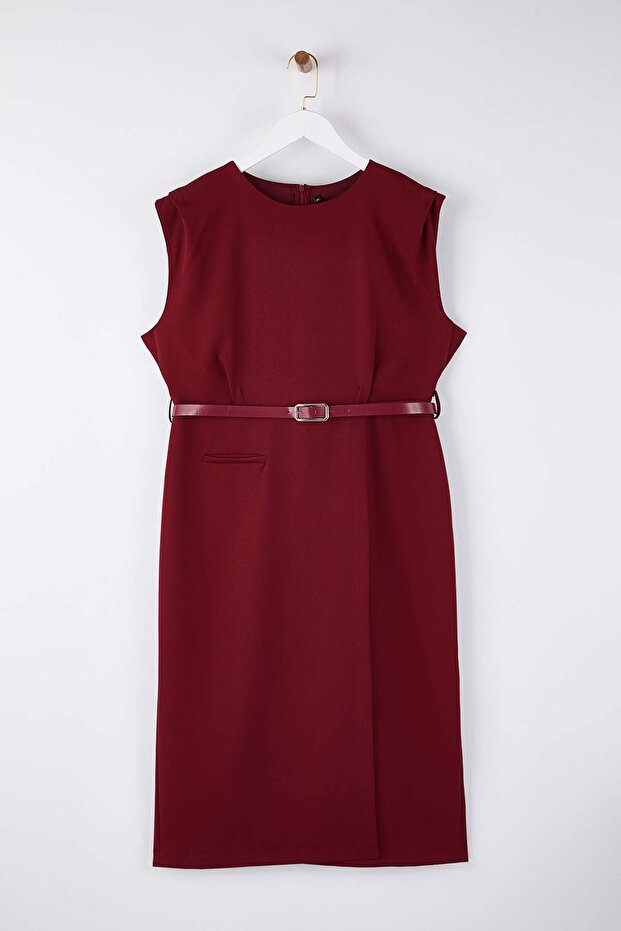 Bordó ujjatlan szőtt midi nagy méretű ruha TBBAW26AH00085 - 5