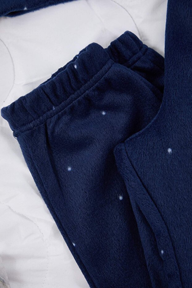 Lacivert Puantiyeli Polar Kışlık Örme Büyük Beden Pijama Takımı TBBAW26AI00023 - 3