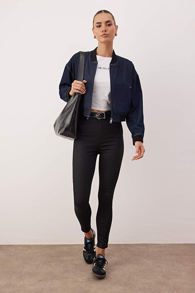 Siyah Yüksek Bel Esnek Skinny Jeans TWOAW26JE00250 - 1