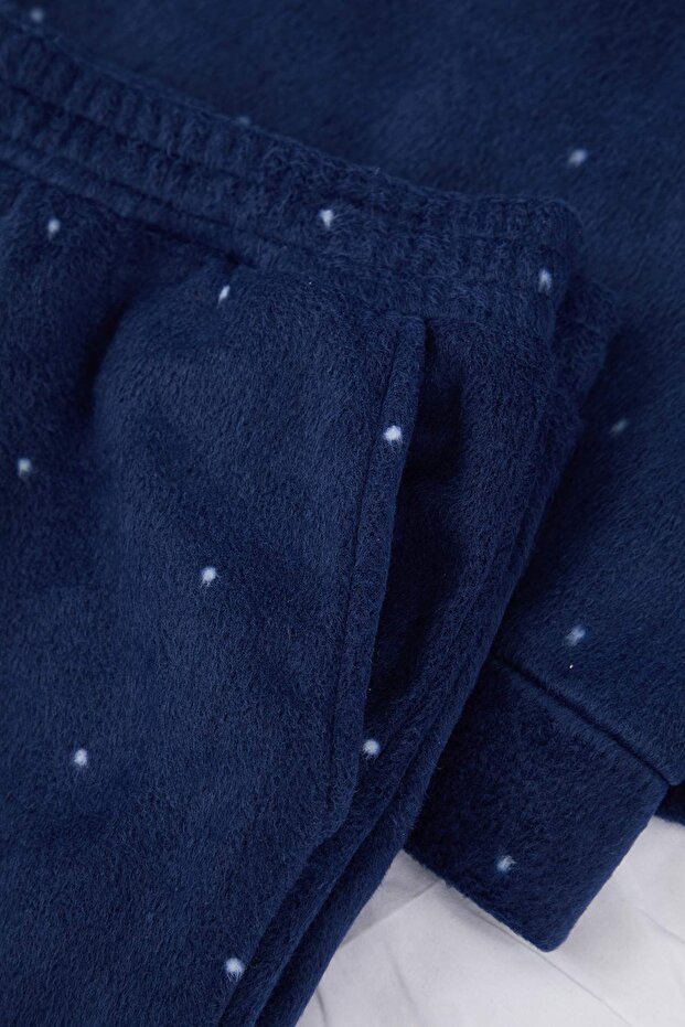 Lacivert Puantiyeli Polar Kışlık Örme Büyük Beden Pijama Takımı TBBAW26AI00023 - 4