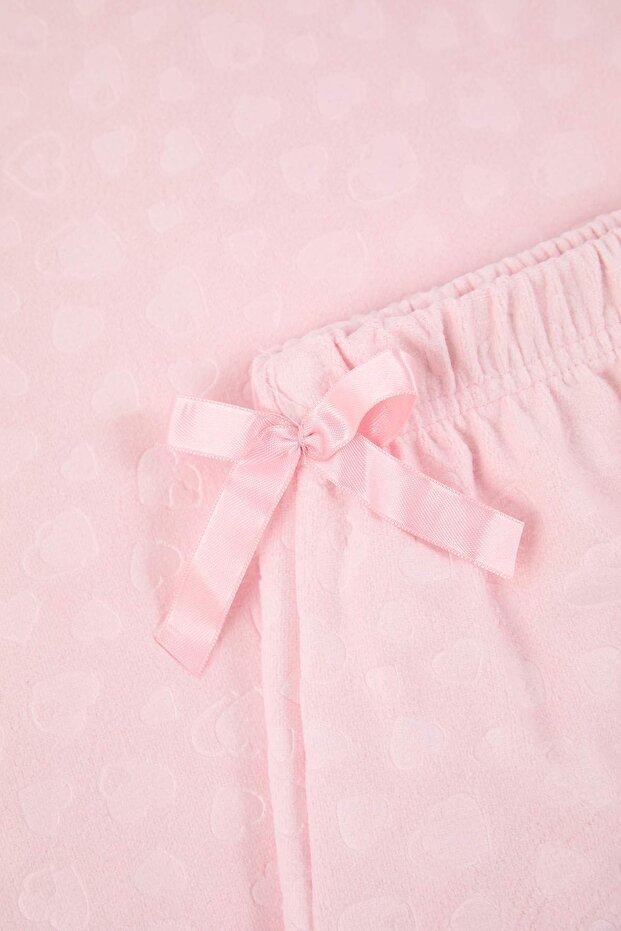 Pudra Kalp Desenli Fırfırlı ve Cepli Örme Pijama Takımı THMAW26PT00205 - 8