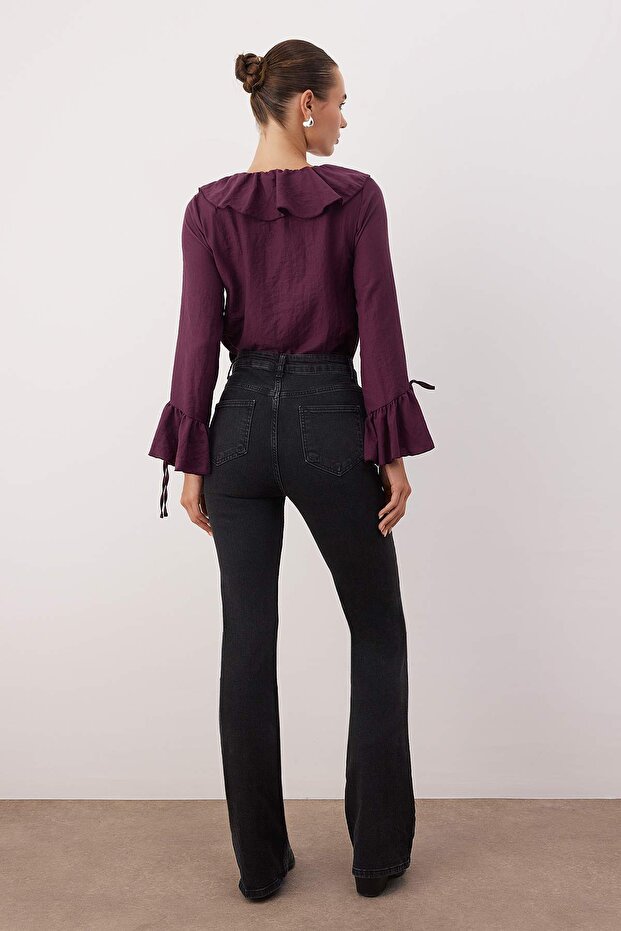 Antrasit Yüksek Bel Comfort/Esnek Flare Jeans TWOAW25JE00096 - 4
