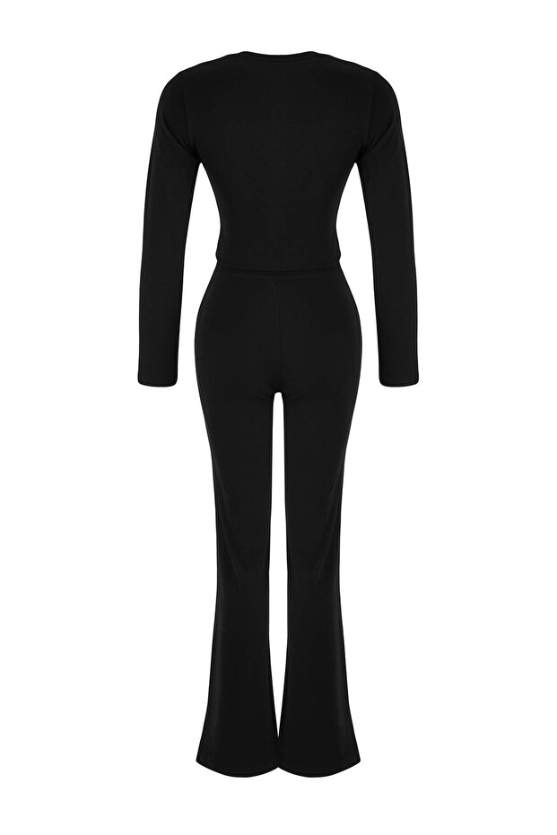 Siyah Slim/Vücuda Oturan Örme Alt-Üst Takım TWOAW26AU00008 - 6