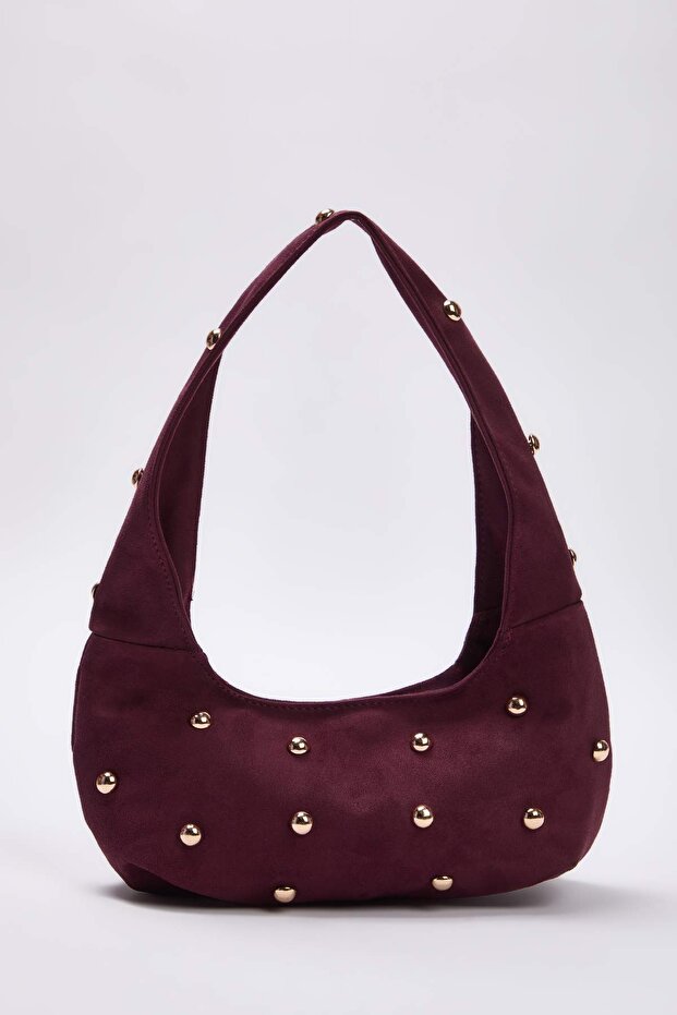 Bordo Süet Rose Trok Taşlı Kadın Oval Orta Boy El Ve Omuz Çanta TAKSS25OC00059 - 3