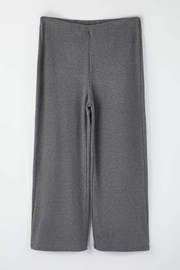 Antrasit Fake Triko Yüksek Bel Straight Fit Beli Lastikli Örme Büyük Beden Pantolon TBBAW26AR00004 - 5