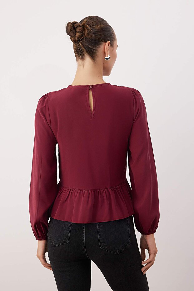 Bordo Aksesuar Detaylı Dokuma Bluz TWOAW26BZ00299 - 4