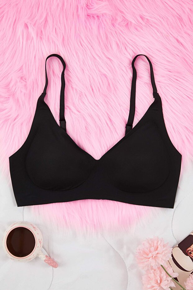 Siyah Hayalet Dikişsiz/Lazer Kesim Balensiz Kaplı Micro Bralette Örme Sütyen THMAW26SU00024 - 7