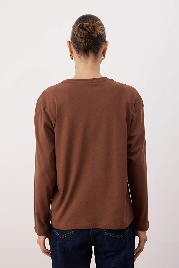 Kahverengi-Taş 2'li Paket %100 Süprem Oversize/Geniş Kesim Örme T-Shirt TWOAW25TS00004 - 4