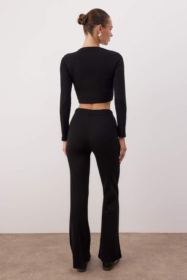 Siyah Slim/Vücuda Oturan Örme Alt-Üst Takım TWOAW26AU00008 - 4
