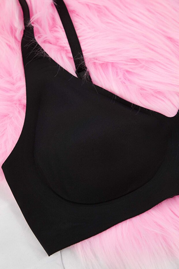 Siyah Hayalet Dikişsiz/Lazer Kesim Balensiz Kaplı Micro Bralette Örme Sütyen THMAW26SU00024 - 8