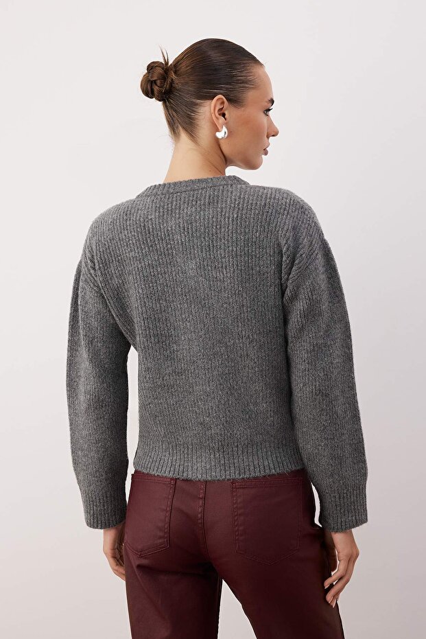 Gri Yumuşak Dokulu Basic Triko Hırka TWOAW26HI00284 - 4