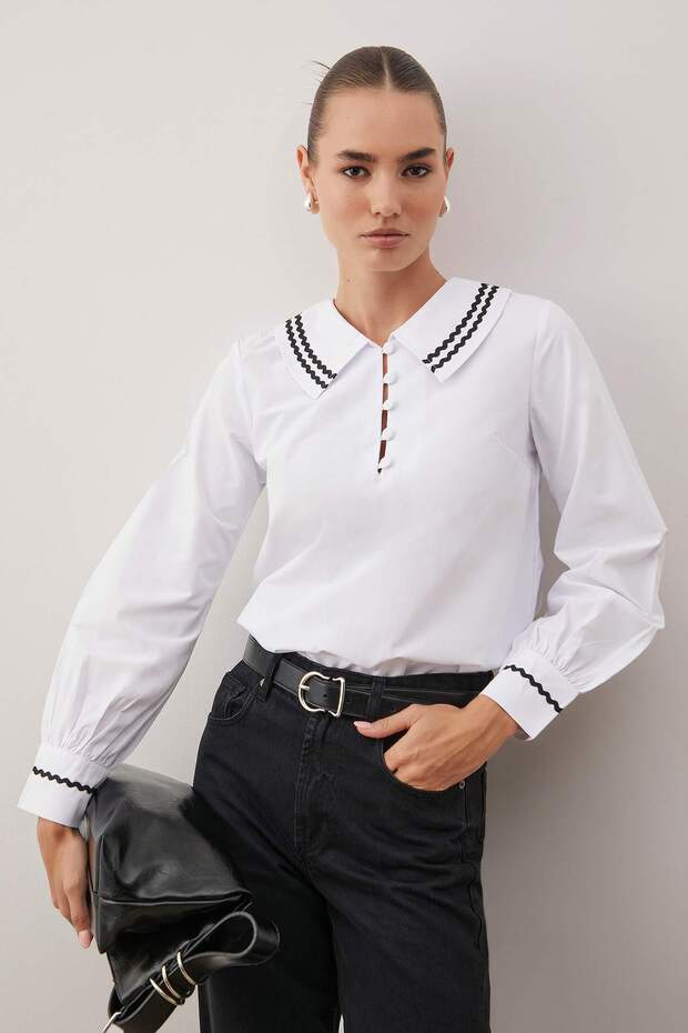 Beyaz Yaka Detaylı Dokuma Bluz TWOSS20BZ0036 - 1