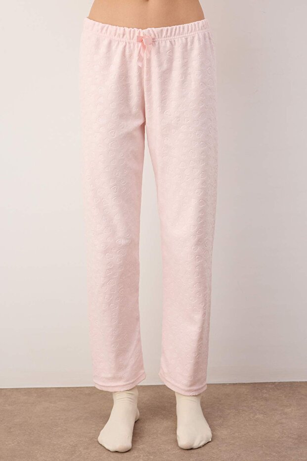 Pudra Kalp Desenli Fırfırlı ve Cepli Örme Pijama Takımı THMAW26PT00205 - 3